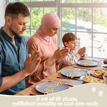 24 Pieces Ramadan Mubarak Plate Setting Hanging Wooden Word Ramadan Wood Sign Kareem Moon Star Eid Decorations Islamic Table Decor for Eid Al Adha Muslim Party Home Pendant Wall Ornaments