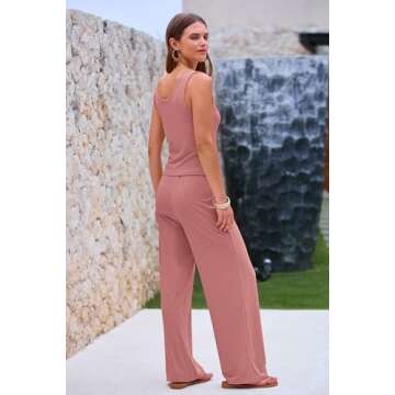 PRETTYGARDEN Womens Summer Casual Two Piece Outfits Sweatsuits Tank Scoop Neck Ribbed Knit Long Pant...
