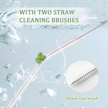 DUMING-IN 6 Pcs Reusable Glass Straws with 2 Cleaning Brushes, Cute Colorful Bow Glass Straws Shatter Resistant, Reusable Straws Dishwasher Safe for Juices, Smoothies, Milkshakes, Teas