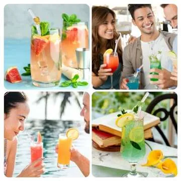 DUMING-IN 6 Pcs Reusable Glass Straws with 2 Cleaning Brushes, Cute Colorful Bow Glass Straws Shatter Resistant, Reusable Straws Dishwasher Safe for Juices, Smoothies, Milkshakes, Teas