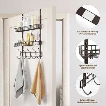 Over The Door Coat Rack with Baskets and Hooks