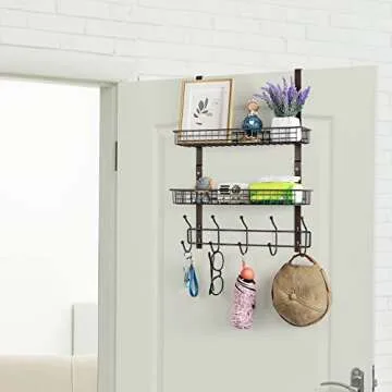 Over The Door Coat Rack with Baskets and Hooks