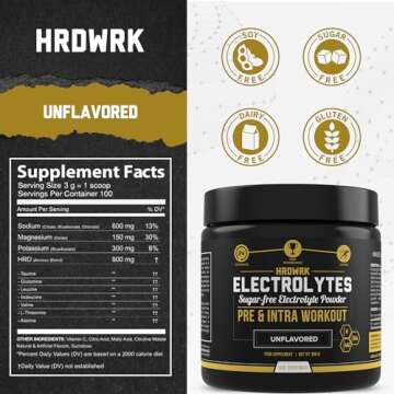 HRDWRK - Electrolytes Powder Keto Hydration Sugar Free with Magnesium, Potassium and Sodium - 100 Servings | Boost Endurance and Reduce Fatigue with This Electrolytes Supplement - Maximum Hydration