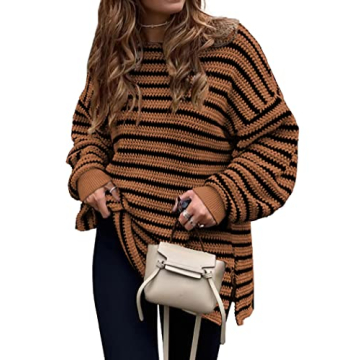 KIRUNDO Women's 2025 Fall Winter Oversized Long Sleeve Striped Sweater