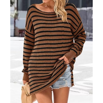 KIRUNDO Women's Oversized Striped Sweater for Cozy Fall Style