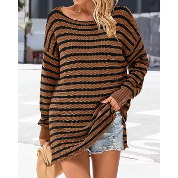 KIRUNDO Women's Oversized Striped Sweater for Cozy Fall Style