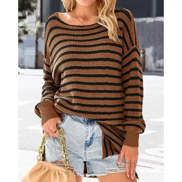 KIRUNDO Women's Oversized Striped Sweater for Cozy Fall Style