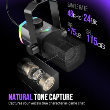 FIFINE Gaming Microphone Kit - XLR/USB Dynamic Mic with Boom Arm, RGB Lighting & Tap-to-Mute