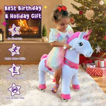 PonyCycle Ride on Unicorn Toys for Girls Essential Model E Riding Pink Unicorn Rocking Horse with Br...