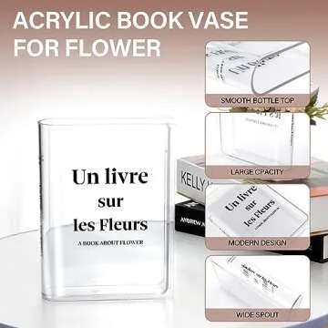 Homee Acrylic Book Vase,Clear Flower Vase for Room Decor Aesthetic,Unique Vases Gifts for Women,Artistic and Cultural Flavor Wedding Office Living Room Home Decor,Home Essential Haves for Book Lovers