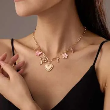 Gold Charm Necklace for Women with Initial Charms
