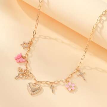 Gold Charm Necklace for Women with Initial Charms