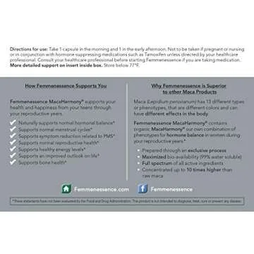 Femmenessence MacaHarmony – Scientifically Proven to Support Natural Hormone Balance for Women, Regular Menstrual Cycle, PMS, Acne, Mood, Fertility, 120 Natural Organic Maca Vegan Caps, 60-Day Supply