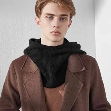 Hooded Scarf Hat Knit Balaclava Women Beanie Skull Cap with Drawstring Warm Winter Hats for Women Men Outdoor Sports