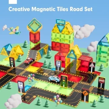 Hahaland Magnetic Tiles Road Set for Fun Learning Play