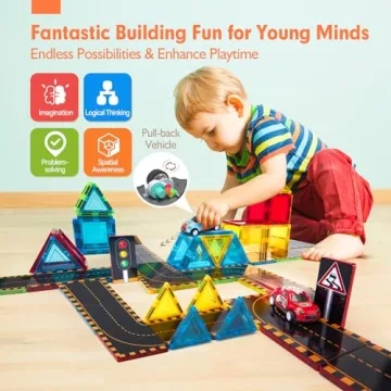 Hahaland Magnetic Tiles Road Set for Fun Learning Play
