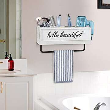 Anwelynd Rustic Hair Dryer Holder Wall Mounted, Hair Tools and Styling Organizer with Towel Bar for Farmhouse, Beauty, Flat Iron, Curling Wand, Towel Rack