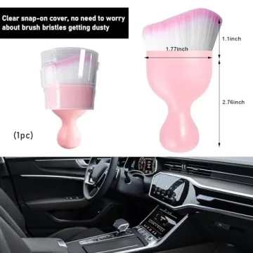 Ziciner Car Detailing Brush, Curved Soft Bristles Auto Removal Dust Collectors, Universal Vehicle Dashboard, Air Conditioner Vents etc Interior Cleaning Tool Accessory (Pink/Pink)