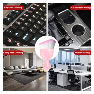 Ziciner Car Detailing Brush, Curved Soft Bristles Auto Removal Dust Collectors, Universal Vehicle Dashboard, Air Conditioner Vents etc Interior Cleaning Tool Accessory (Pink/Pink)