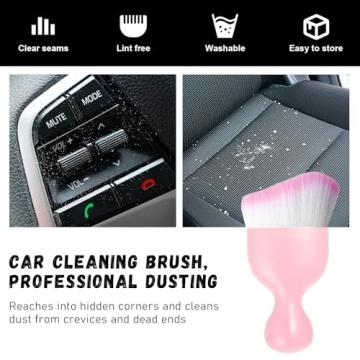 Ziciner Car Detailing Brush, Curved Soft Bristles Auto Removal Dust Collectors, Universal Vehicle Dashboard, Air Conditioner Vents etc Interior Cleaning Tool Accessory (Pink/Pink)