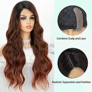 K'ryssma Ombre Auburn Wig with Dark Root Copper Red Synthetic Wigs for Women Long Wavy Natural Looking Fashion Copper Wig
