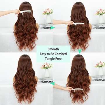 K'ryssma Ombre Auburn Wig with Dark Root Copper Red Synthetic Wigs for Women Long Wavy Natural Looking Fashion Copper Wig