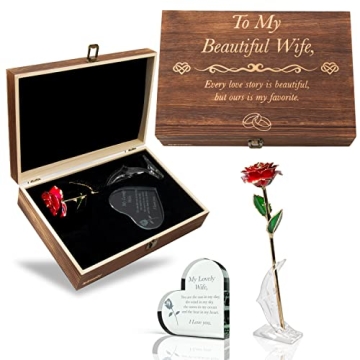 Engraved Wooden Anniversary Gift Set for Wife