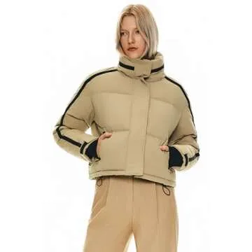 Orolay Women's Cropped Puffer Jacket Winter Stand Collar Quilted Down Coat Warm Fashion Zip Up Outerwear with Pockets Khaki Medium