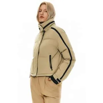Orolay Women's Cropped Puffer Jacket Winter Stand Collar Quilted Down Coat Warm Fashion Zip Up Outerwear with Pockets Khaki Medium