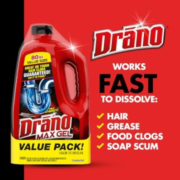 Drano Max Gel Drain Cleaner for Showers and Sinks, 80 Oz