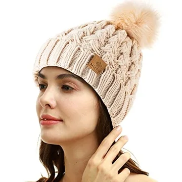 Winter Ribbed Beanie with Pompom for Women