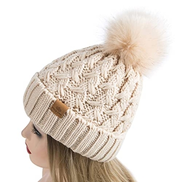 Winter Ribbed Beanie with Pompom for Women