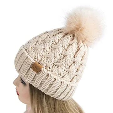 Winter Ribbed Beanie with Pompom for Women
