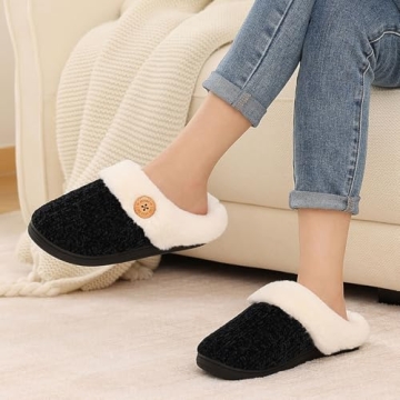 Evshine Women's Fuzzy Memory Foam Slippers Chenille Knit for Luxurious Comfort