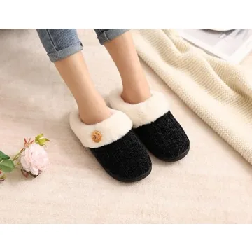 Evshine Women's Fuzzy Memory Foam Slippers for All Day Comfort