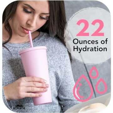 STRATA CUPS Acrylic Tumbler with Lid and Straw (Pack of 4) - 22 oz Pastel Colored Cups, Double Wall ...