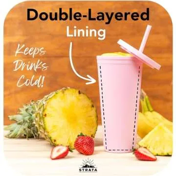 STRATA CUPS Acrylic Tumbler with Lid and Straw (Pack of 4) - 22 oz Pastel Colored Cups, Double Wall Pink Plastic Bulk Tumbler with Lids and FREE Straw Cleaner, Tumblers for Vinyl Projects