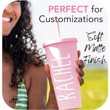 STRATA CUPS Acrylic Tumbler with Lid and Straw (Pack of 4) - 22 oz Pastel Colored Cups, Double Wall Pink Plastic Bulk Tumbler with Lids and FREE Straw Cleaner, Tumblers for Vinyl Projects