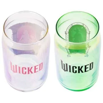 Silver Buffalo Wicked Featuring Elphaba and Glinda She's So Good and Don't Hide Your Magic 2 Pack Glass Jar Tumbler with Bamboo Lid and Glass Straw, 16 Ounces