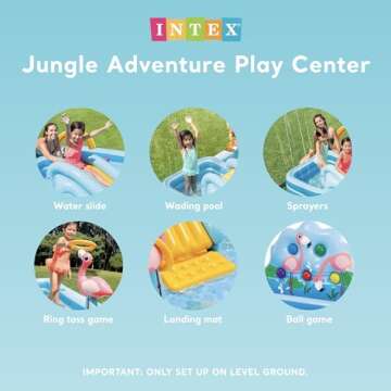 Intex 96" x 78" x 28" Inflatable Jungle Adventure Play Center Spray Kiddie Pool - Backyard Kids Water Slide, Outdoor Blow-Up Splash Pad for Toddlers