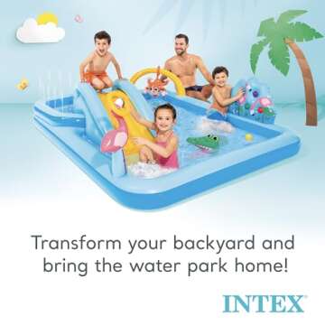 Intex 96" x 78" x 28" Inflatable Jungle Adventure Play Center Spray Kiddie Pool - Backyard Kids Water Slide, Outdoor Blow-Up Splash Pad for Toddlers