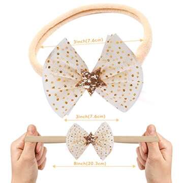 PABOBIT 6PCS Baby Girl Flower Nylon Headband-Elastic Hair Band Handmade Bow For Newborn Infant Toddler (16pcs Multi-color, 12)