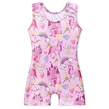 EQSJIU Girls Gymnastics Leotards With Shorts Size 6-7 Years Old Unicorn Castle Rainbow Outfits Appar...