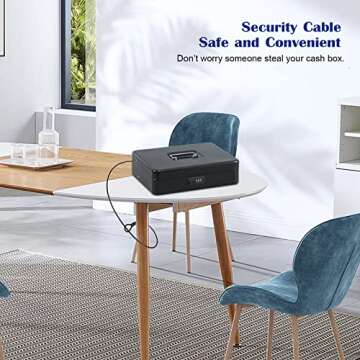 KYODOLED Cash Box with Money Tray, Combination Lock Money Safe with Security Cable and Waterproof Bag, 11.81L9.45W3.54H inch, Black X Large