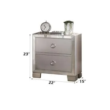 Acme Voeville II Square 2-Drawers Wooden Bedroom Nightstand in Platinum Pewter