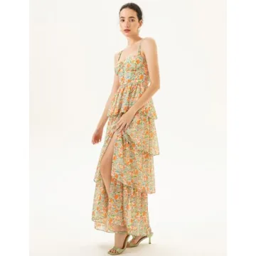 Women Floral Maxi Dress Tiered Hem Lined Dress Flower Girl Dress Summer Ruched Cami Dress Backless Maxi Dress for Women