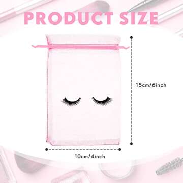 Reginary 100 Pcs Eyelash Aftercare Bags Eye Lash Print Makeup Bags Empty Beauty Gift Women Drawstrin...