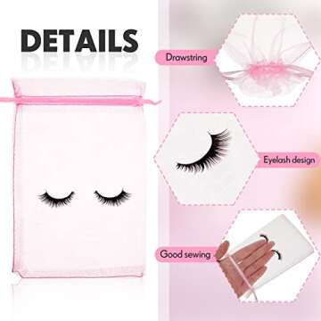 Reginary 100 Pcs Eyelash Aftercare Bags Eye Lash Print Makeup Bags Empty Beauty Gift Women Drawstring Cosmetic Organza Pouch for Makeup Jewelry Supplies(4 x 6 Inch,Pink Plus Black)