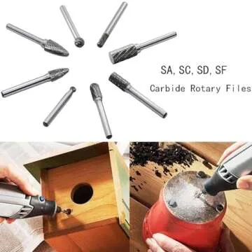 Carbide Rotary Burr Set 1/4'' Shank, 8PCS Double Cut Die Grinder Bits Grinding Tool for Metal Wood J...
