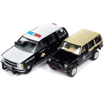 1997 Tahoe Texas Highway Patrol & Cherokee XJ Florida State Trooper K9 Unit Set of 2 pcs 1/64 Diecas...